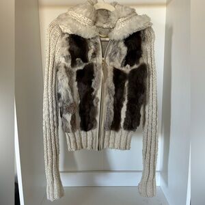 X Chromosome On X Korean Rabbit Fur Collar Vest with Acrylic Wool Zip Jacket
